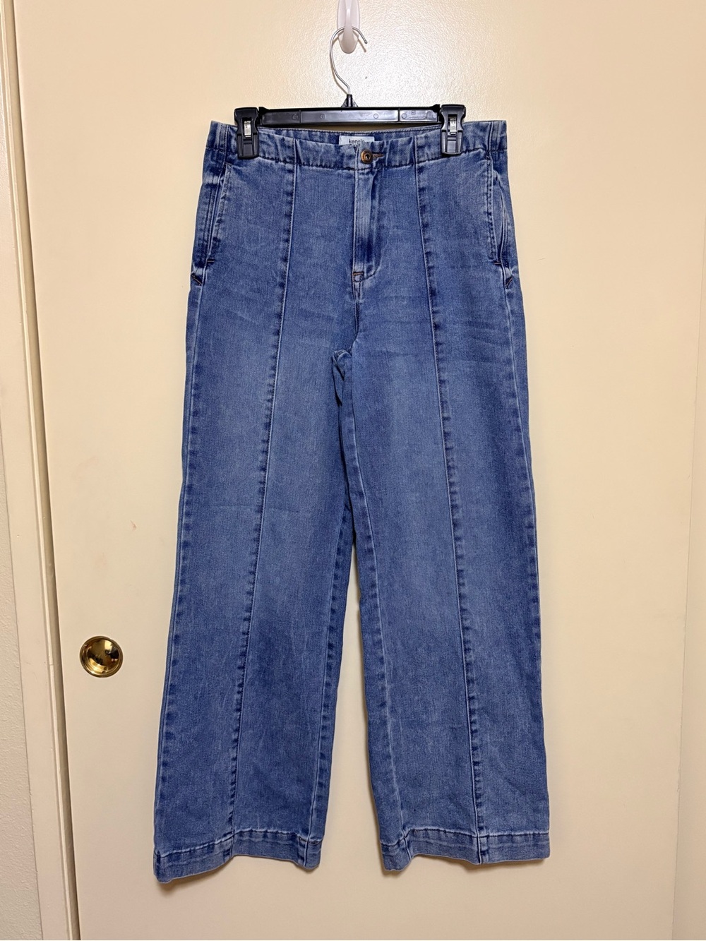 Kensie The Kaya Wide-Leg High-Rise Jeans in Blue Denim